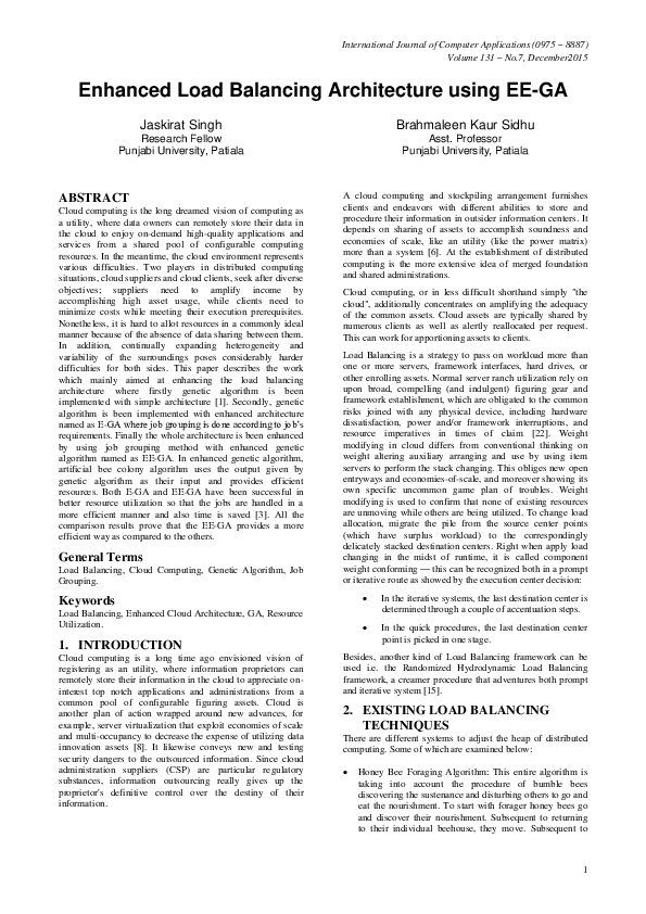 (PDF) 1 Enhanced Load Balancing Architecture using EE-GA