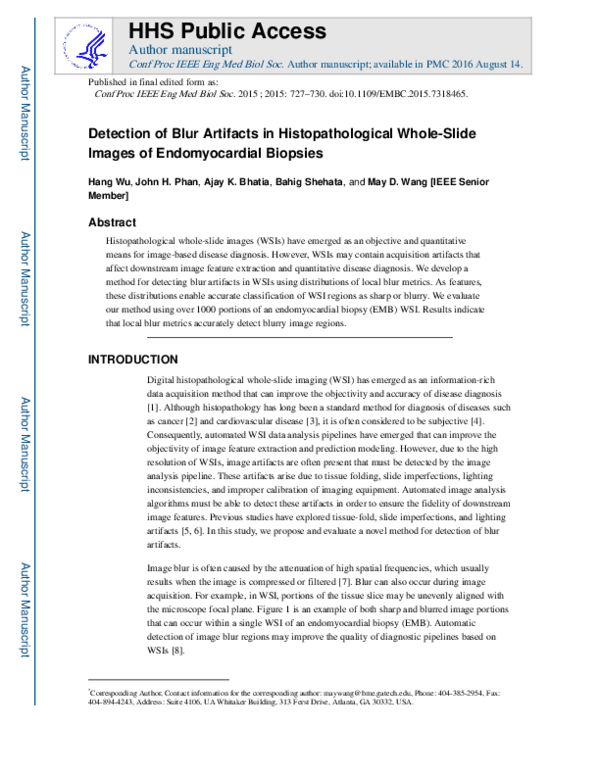 (PDF) Detection of blur artifacts in histopathological whole-slide ...