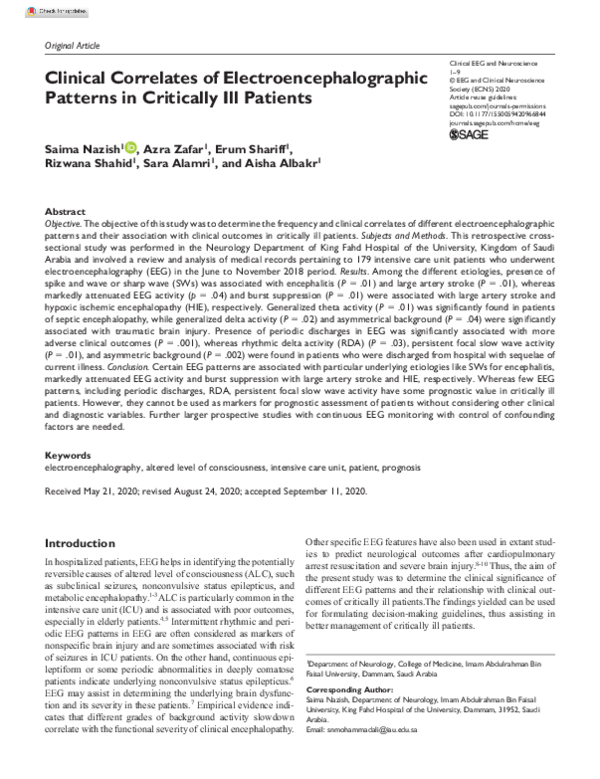 (PDF) Clinical Correlates of Electroencephalographic Patterns in ...