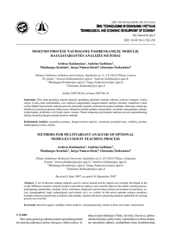 (PDF) Methods for Multivariant Analysis of Optional Modules Used in ...