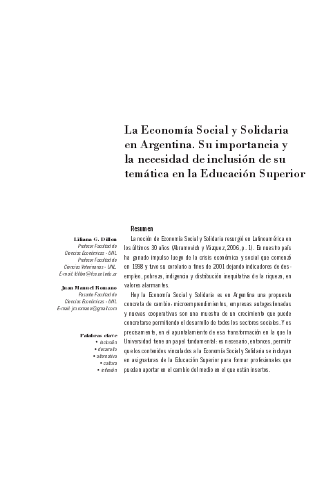 (PDF) La Economía Social y Solidaria en Argentina. Su Importancia y la ...