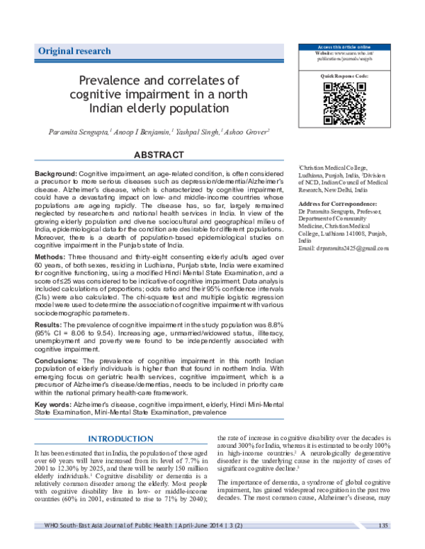 (PDF) Prevalence and correlates of cognitive impairment in a north ...
