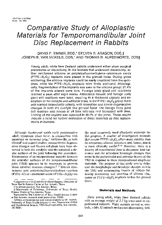 (PDF) Comparative study of alloplastic materials for temporomandibular ...