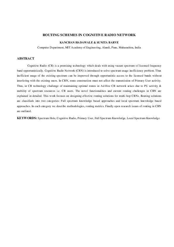 (PDF) Routing Schemes in Cognitive Radio Network