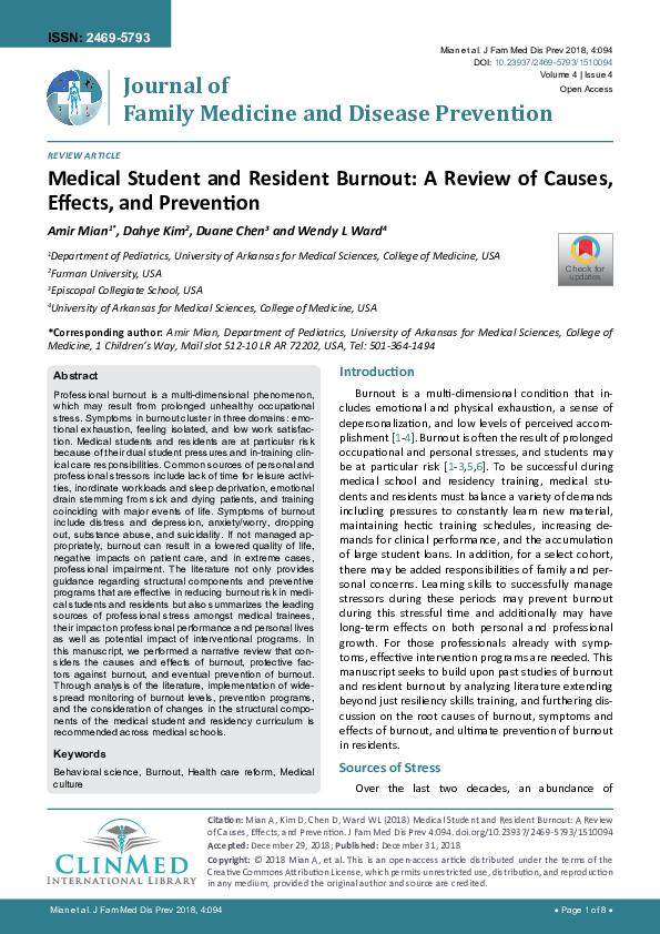 (PDF) Medical Student and Resident Burnout: A Review of Causes, Effects ...