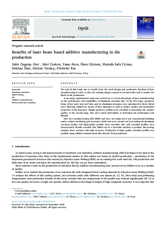 (PDF) Benefits of laser beam based additive manufacturing in die production
