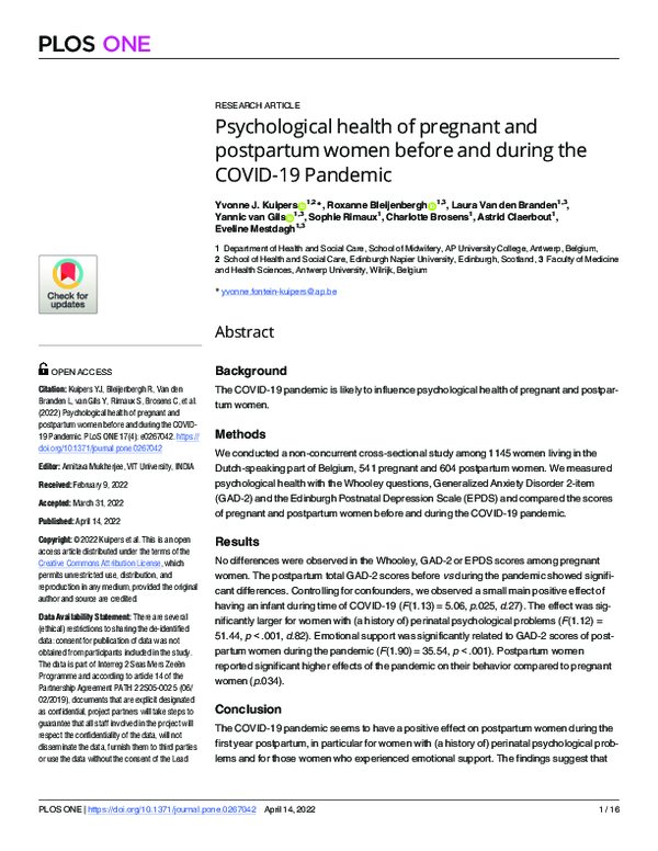 (PDF) Psychological health of pregnant and postpartum women before and ...
