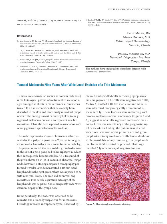 (PDF) Tumoral Melanosis Nine Years After Wide Local Excision of a Thin ...