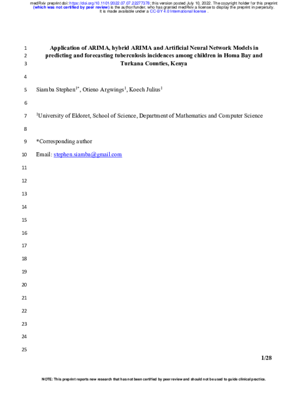 (PDF) Application of ARIMA, hybrid ARIMA and Artificial Neural Network ...