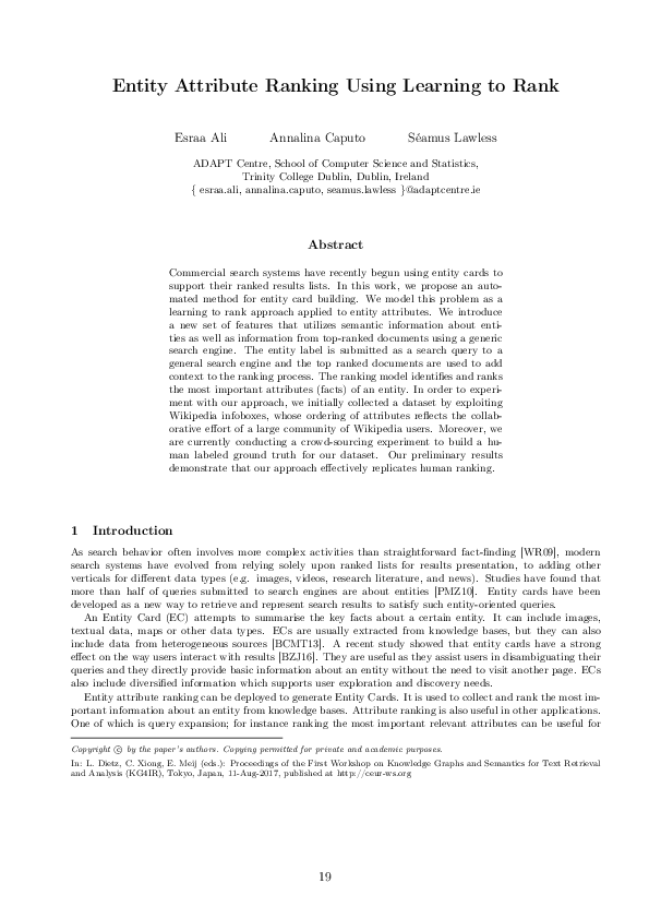 (PDF) Entity Attribute Ranking Using Learning to Rank