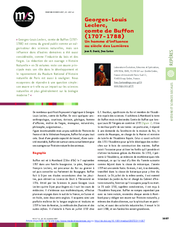 (PDF) Georges-Louis Leclerc, comte de Buffon (1707-1788)