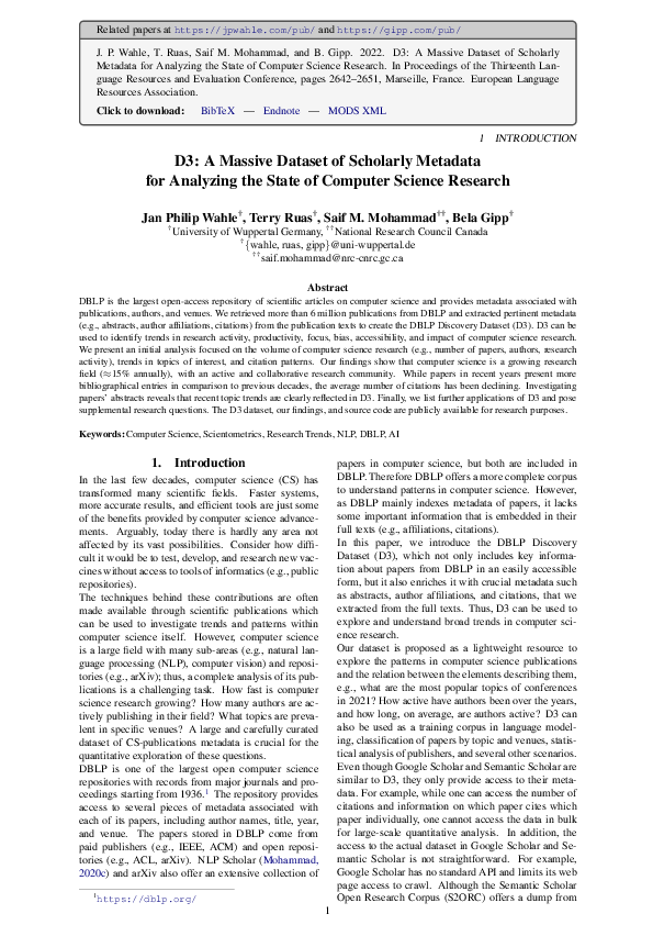 (PDF) D3: A Massive Dataset of Scholarly Metadata for Analyzing the ...