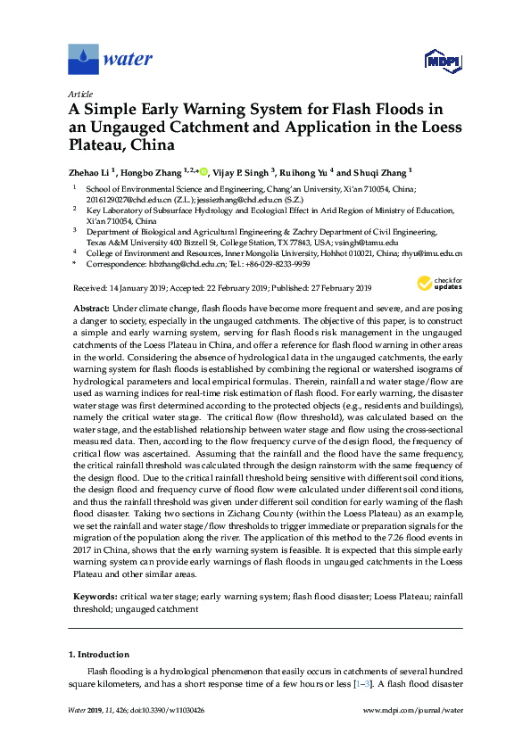 (PDF) A Simple Early Warning System for Flash Floods in an Ungauged ...