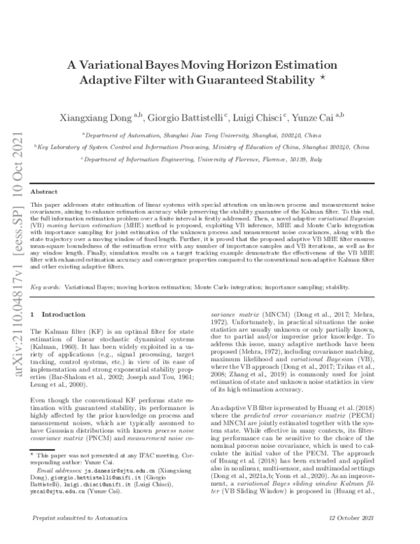 (PDF) A variational Bayes moving horizon estimation adaptive filter ...