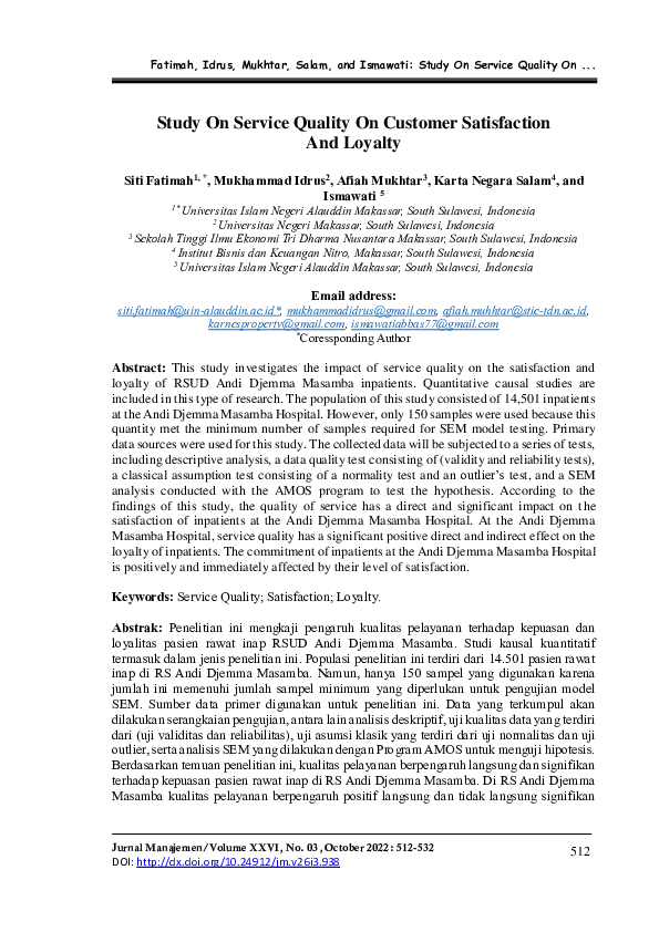 (PDF) Study On Service Quality On Customer Satisfaction And Loyalty