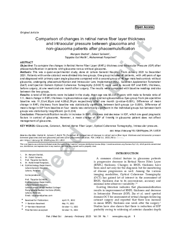 (PDF) Comparison of changes in retinal nerve fiber layer thickness and ...