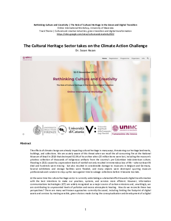 (PDF) The Cultural Heritage Sector takes on the Climate Action Challenge