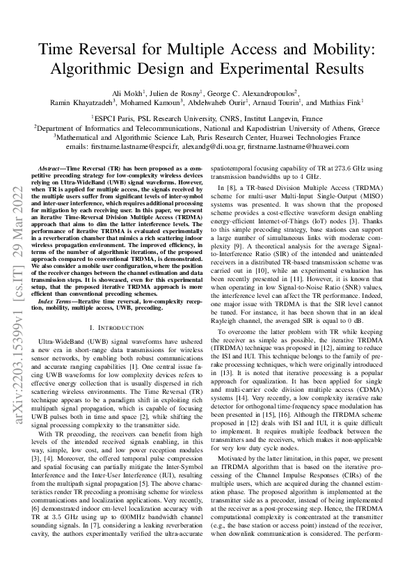 (PDF) Time Reversal for Multiple Access and Mobility: Algorithmic ...