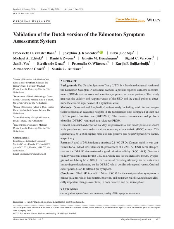 (PDF) Validation of the Dutch version of the Edmonton Symptom ...