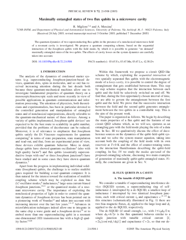 (PDF) Maximally entangled states of two flux qubits in a microwave cavity