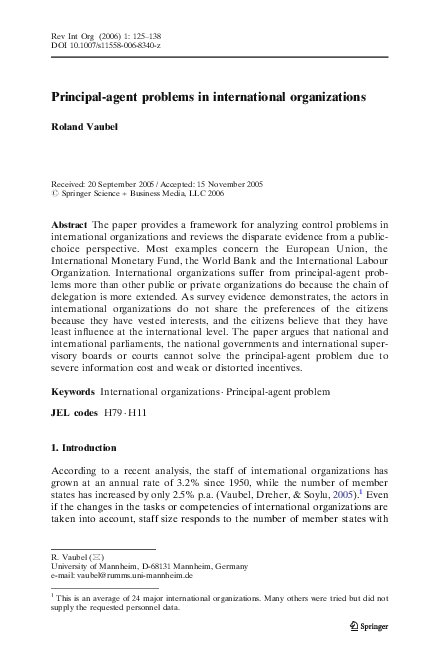 (PDF) Principal-agent problems in international organizations