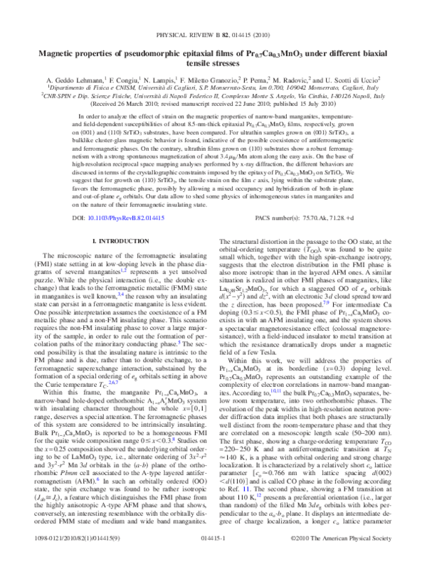 (PDF) Magnetic properties of pseudomorphic epitaxial films ofPr0.7Ca0 ...