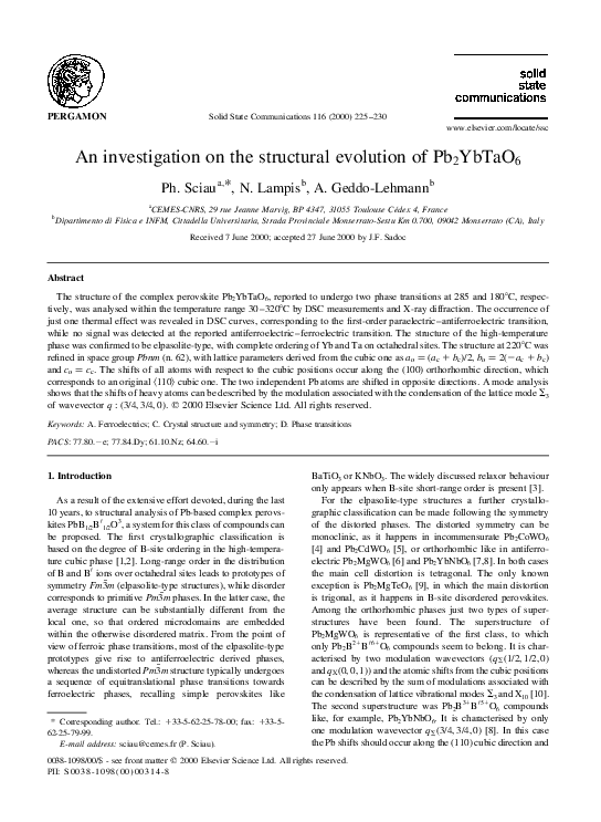 (PDF) An investigation on the structural evolution of Pb2YbTaO6