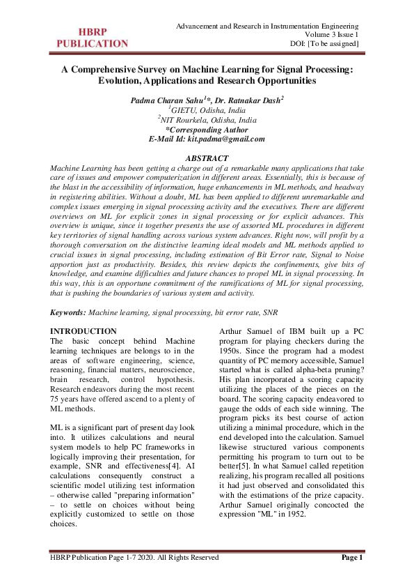 (PDF) A Comprehensive Survey on Machine Learning for Signal Processing