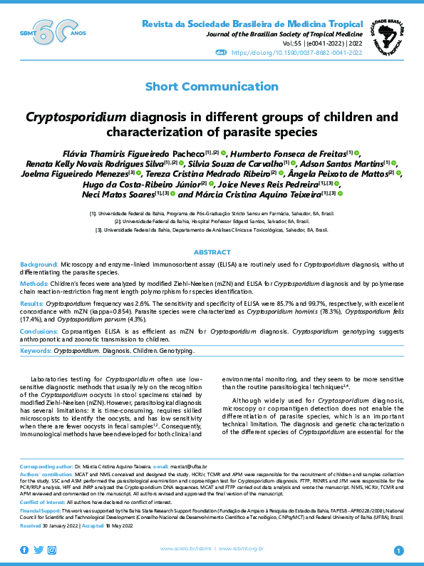 (PDF) Cryptosporidium diagnosis in different groups of children and ...