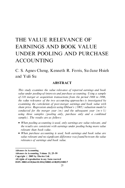 (PDF) The Value Relevance of Earnings and Book Value Under Pooling and ...
