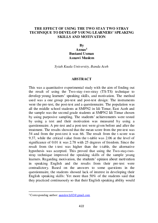 (PDF) The Effect of Using the Two Stay Two Stray Technique to Develop ...