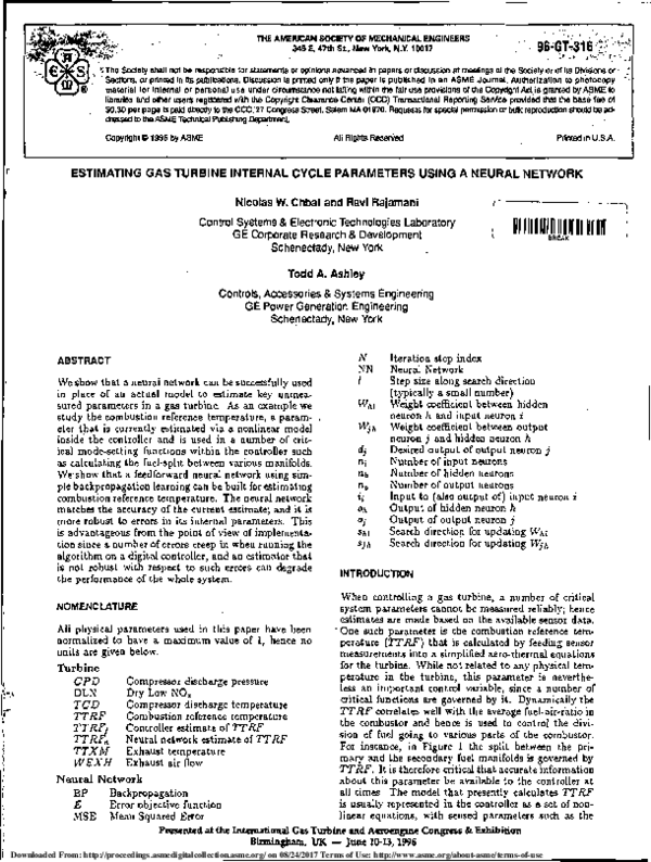 (PDF) Estimating Gas Turbine Internal Cycle Parameters Using a Neural ...