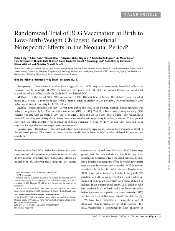 (PDF) Randomized Trial of BCG Vaccination at Birth to Low-Birth-Weight ...