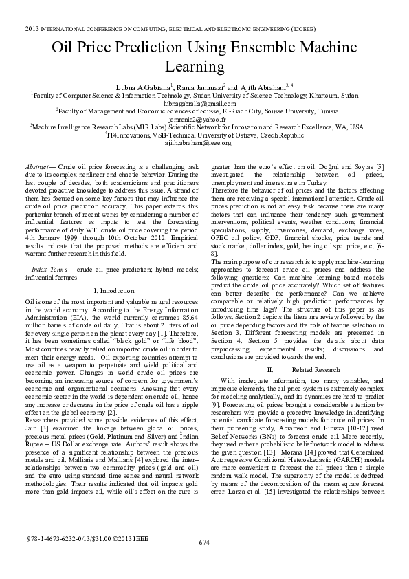 (PDF) Oil price prediction using ensemble machine learning