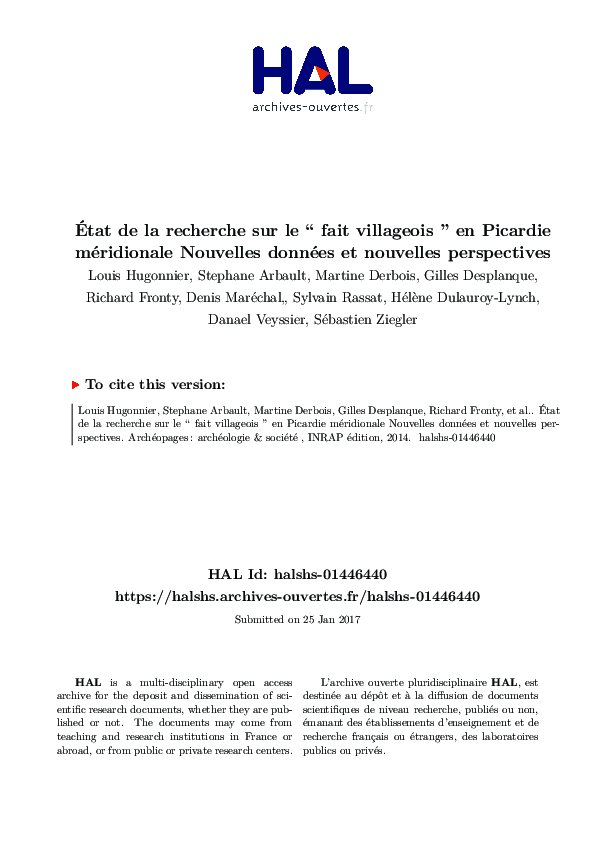 (PDF) État de la recherche sur le « fait villageois » en Picardie ...