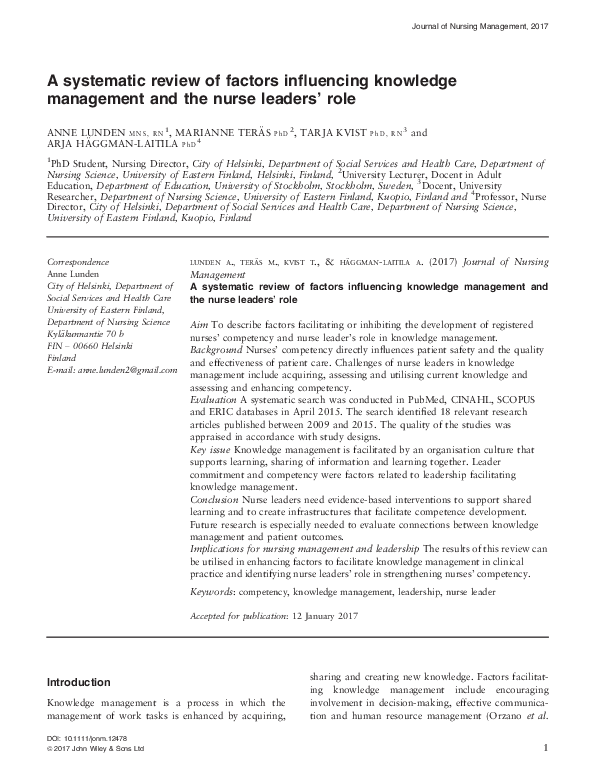 (PDF) A systematic review of factors influencing knowledge management ...