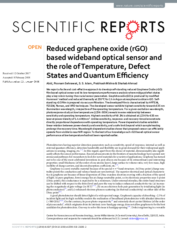 (PDF) Reduced graphene oxide (rGO) based wideband optical sensor and ...