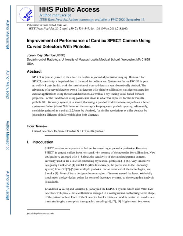 (PDF) Improvement of Performance of Cardiac SPECT Camera Using Curved ...
