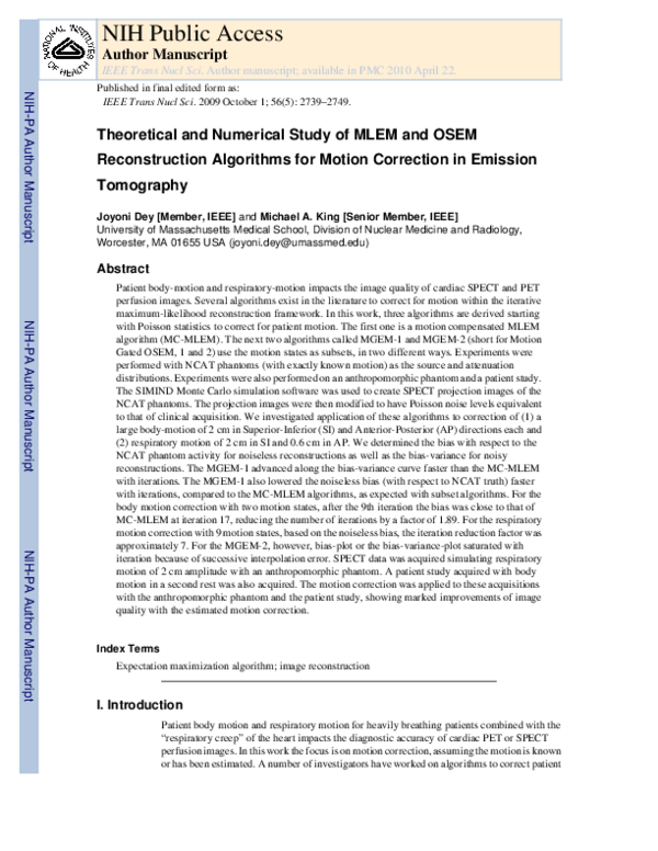 (PDF) Theoretical and Numerical Study of MLEM and OSEM Reconstruction ...