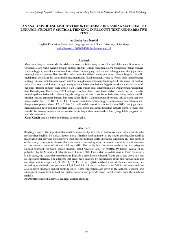 Pdf An Analysis Of English Textbook Focusing On Reading Material To