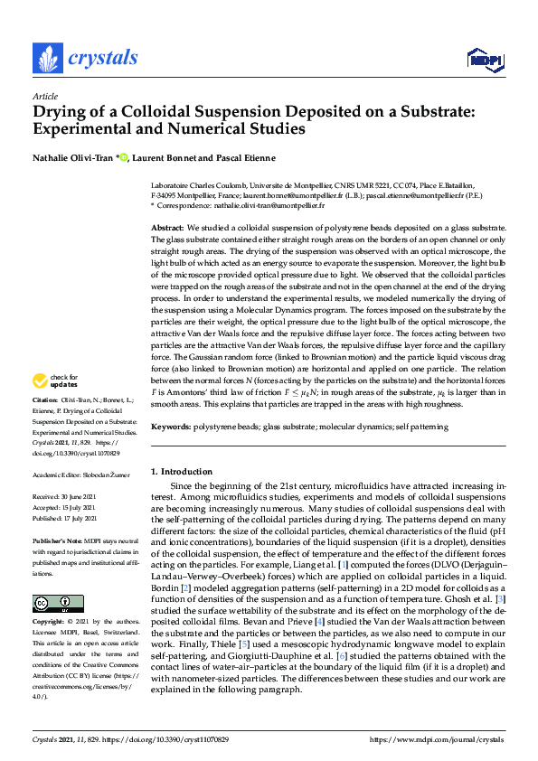 (PDF) Drying of a Colloidal Suspension Deposited on a Substrate ...