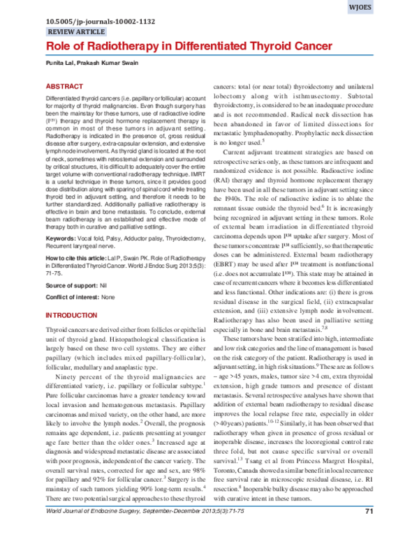 (PDF) Role of Radiotherapy in Differentiated Thyroid Cancer