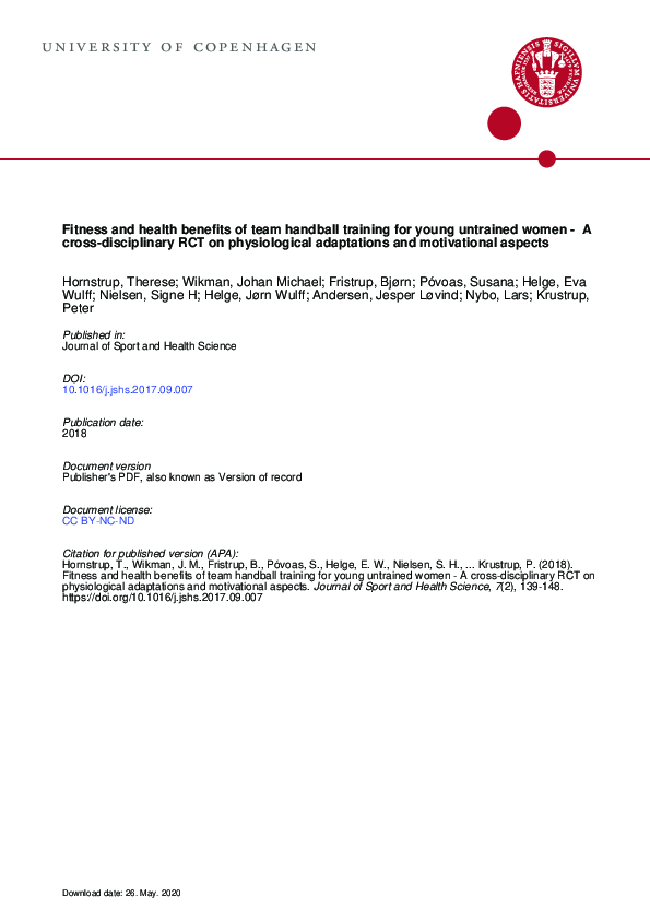 (PDF) Fitness and health benefits of team handball training for young