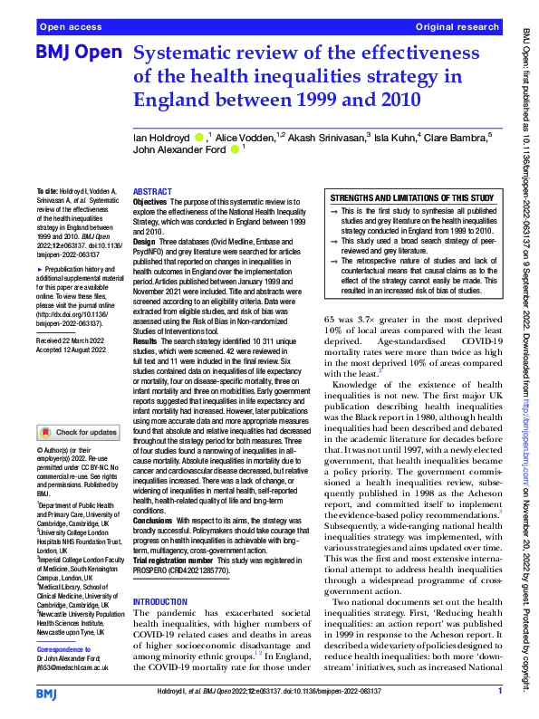 (PDF) Systematic review of the effectiveness of the health inequalities ...