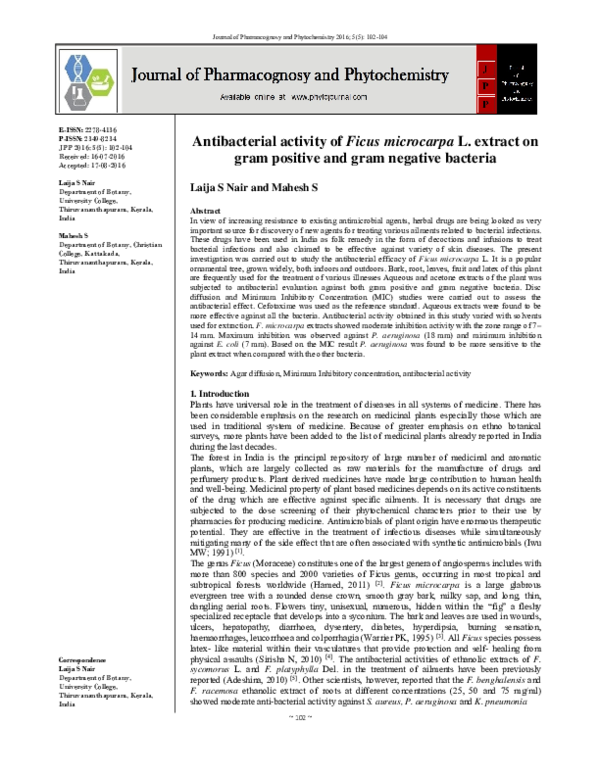 (PDF) Antibacterial activity of Ficus microcarpa L. extract on gram ...