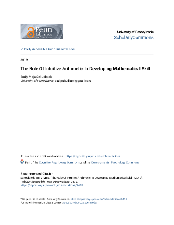 (PDF) The Role Of Intuitive Arithmetic In Developing Mathematical Skill