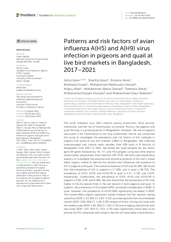(PDF) Patterns and risk factors of avian influenza A(H5) and A(H9 ...