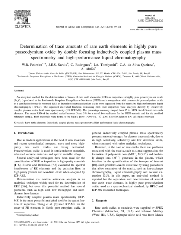 (PDF) Determination of trace amounts of rare earth elements in highly ...