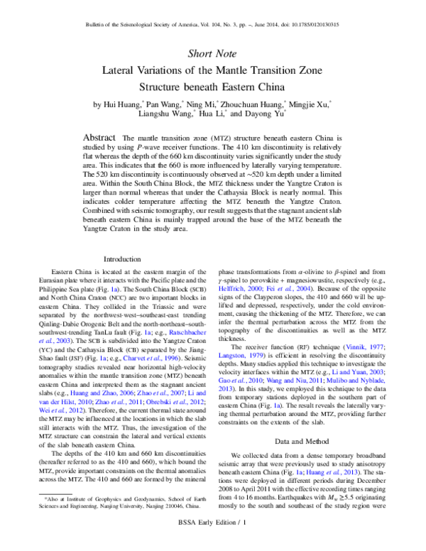 (PDF) Lateral Variations of the Mantle Transition Zone Structure ...