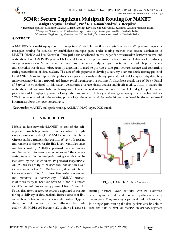 (PDF) SCMR : Secure Cognizant Multipath Routing for MANET